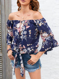 vlovelaw  Floral Print Off Shoulder Blouse, Casual Half Sleeve Blouse For Spring & Summer, Women's Clothing