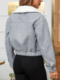 Button Front Solid Jacket, Casual Long Sleeve Collared Outerwear, Women's Clothing