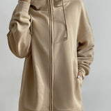 vlovelaw  Solid Color Casual Sports Hooded Zipper Sweatshirs, Long Sleeve Drawstring Hoodie, Women's Sporty Sweatshirts