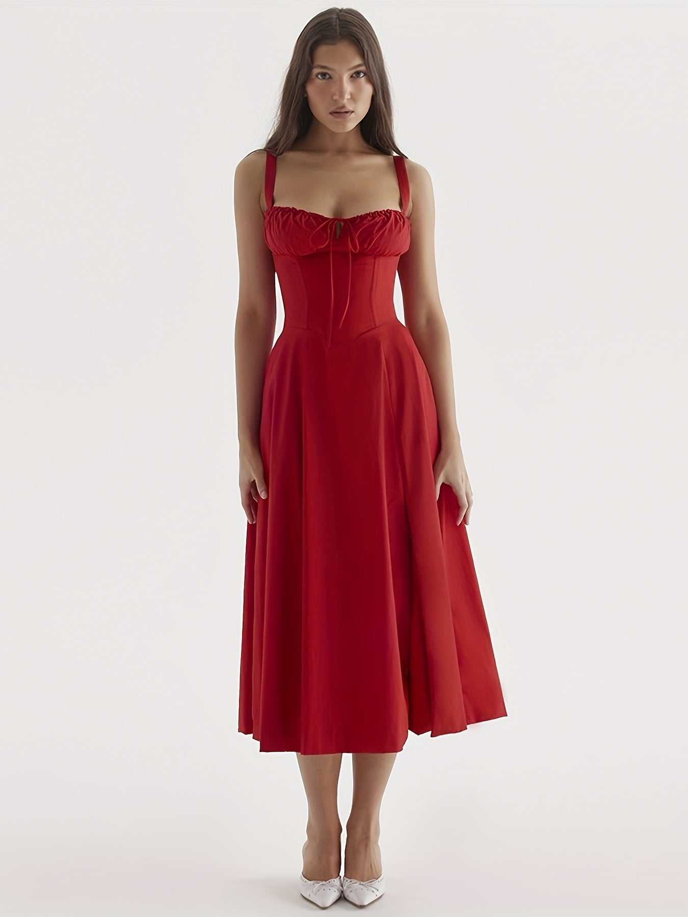 vlovelaw Solid Tie Neck Dress, Elegant Sleeveless A-line Cami Dress For Spring & Summer, Women's Clothing
