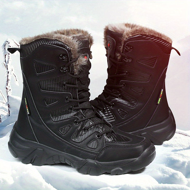 Men's Outdoor Warm Combat Boots Autumn And Winter Fleece Snow Boots, Comfortable And Breathable High Top Boots For Hiking, Mountaineering, Desert Travel