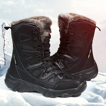 Men's Outdoor Warm Combat Boots Autumn And Winter Fleece Snow Boots, Comfortable And Breathable High Top Boots For Hiking, Mountaineering, Desert Travel