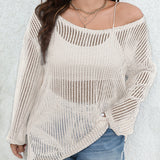 vlovelaw  vlovelaw  Plus Size Casual Pullover Top, Women's Plus Ribbed Round Neck Long Sleeve Semi Sheer Knit Sweater