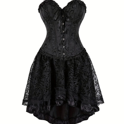 1pc Sexy Tunic Waist Vest Girdle European And American Court Bodysuit With Black Mesh Dance Skirt Prom Bodysuit With Skirt