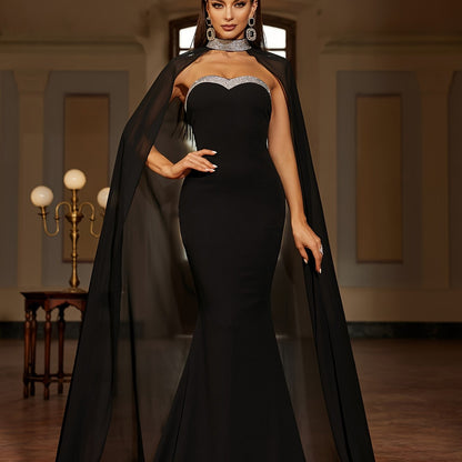 vlovelaw Elegant Skinny Sequined Tube Dress, Sleeveless Mermaid Hem Tube Dress For Party & Banquet, Women's Clothing