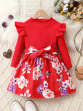 vlovelaw  Girl's Leopard Print Stitching Rib Knit Comfort Fit Long Sleeve Dress For Party Going Out, Kid's Dresses Gift Idea