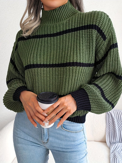 vlovelaw Striped Color Block Crew Neck Sweater, Casual Long Sleeve Loose Fall Winter Knit Sweater, Women's Clothing