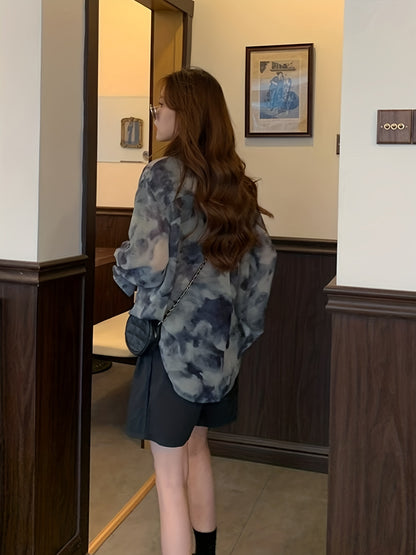 vlovelaw Tie Dye Button Front Shirt, Casual Long Sleeve Shirt For Spring & Fall, Women's Clothing