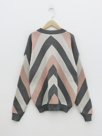 Color Block Crew Neck Pullover Sweater, Casual Long Sleeve Sweater For Fall & Winter, Women's Clothing