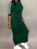 vlovelaw  Striped Print Maxi Dress, Casual Crew Neck Dress For Spring & Summer, Women's Clothing