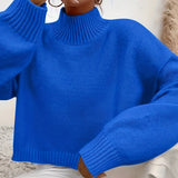 vlovelaw  Solid High Neck Knit Sweater, Elegant Simple Long Sleeve Sweater, Women's Clothing