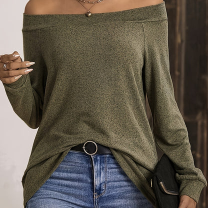 vlovelaw  Off Shoulder Solid T-Shirt, Casual Long Sleeve Top For Spring & Fall, Women's Clothing