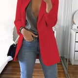 Solid Lapel Blazer, Casual Long Sleeve Open Front Work Office Outerwear, Women's Clothing