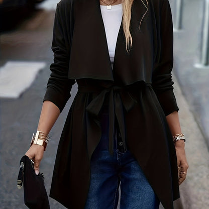 Solid Waterfall Collar Coat, Elegant Open Front Long Sleeve Outerwear, Women's Clothing