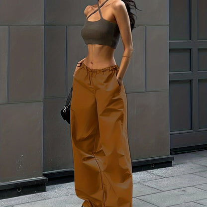 Wide Leg Elastic Waist Pants, Casual Drawstring Versatile Long Length Pants, Women's Clothing