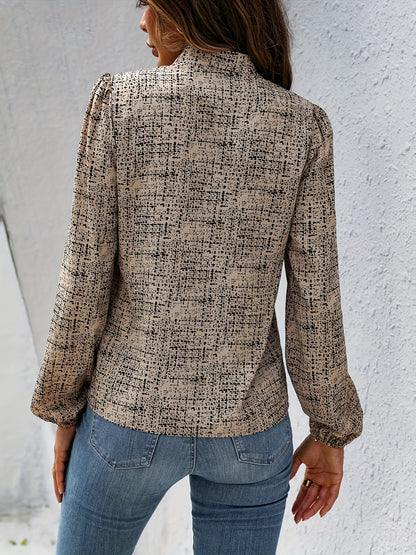 vlovelaw All Over Print Notch Neck Blouse, Casual Long Lantern Sleeve Blouse For Spring & Fall, Women's Clothing