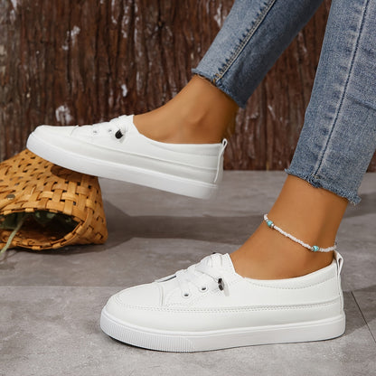 vlovelaw  Women's Slip On Sneakers, Casual Low Top Flat Skate Shoes, All-Match Whiter Trainers