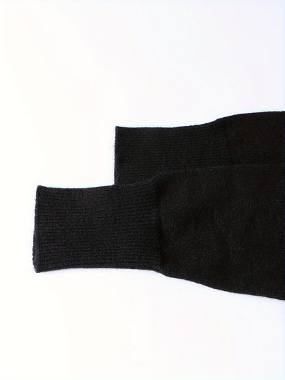 vlovelaw  Cut Out Solid Knit Sweater, Casual High Neck Long Sleeve Sweater, Women's Clothing