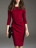vlovelaw  Twist Solid Dress, Elegant Long Sleeve Bodycon Party Dress, Women's Clothing