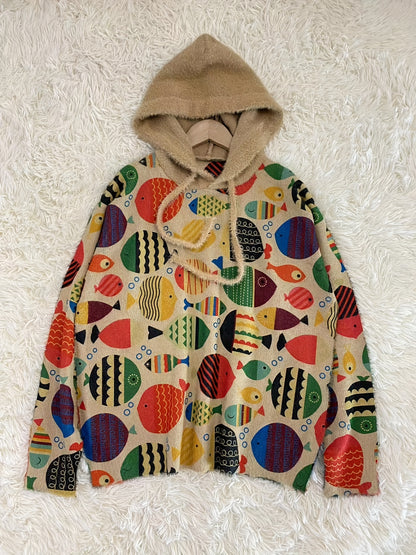 vlovelaw  Halloween Print Knit Hoodie, Casual Long Sleeve Drawstring Hoodies Sweatshirt, Women's Clothing