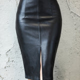 Sexy Leather Slim Slit Skirts, Casual PU Fashion Bodycon Skirts, Women's Clothing