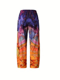 vlovelaw Plus Size Ombre Print High Rise Wide Leg Pants, Women's Plus Casual Non Stretch Wide Leg Pants