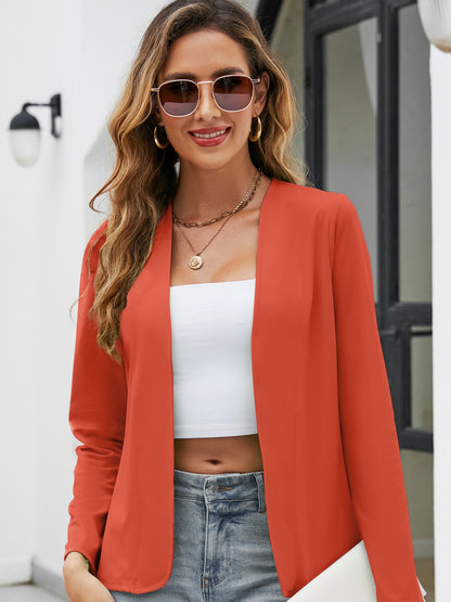Solid Open Front Blazer, Casual Long Sleeve Work Office Outerwear, Women's Clothing