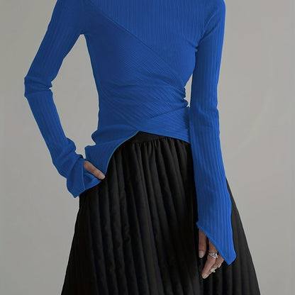 vlovelaw  Elegant Long Sleeve Basic  T-Shirts, Solid Casual  T-Shirts For Spring & Fall, Women's Clothing