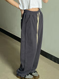 vlovelaw  Solid Drawstring Baggy Pants, Casual Slant Pocket Long Length Pants, Women's Clothing