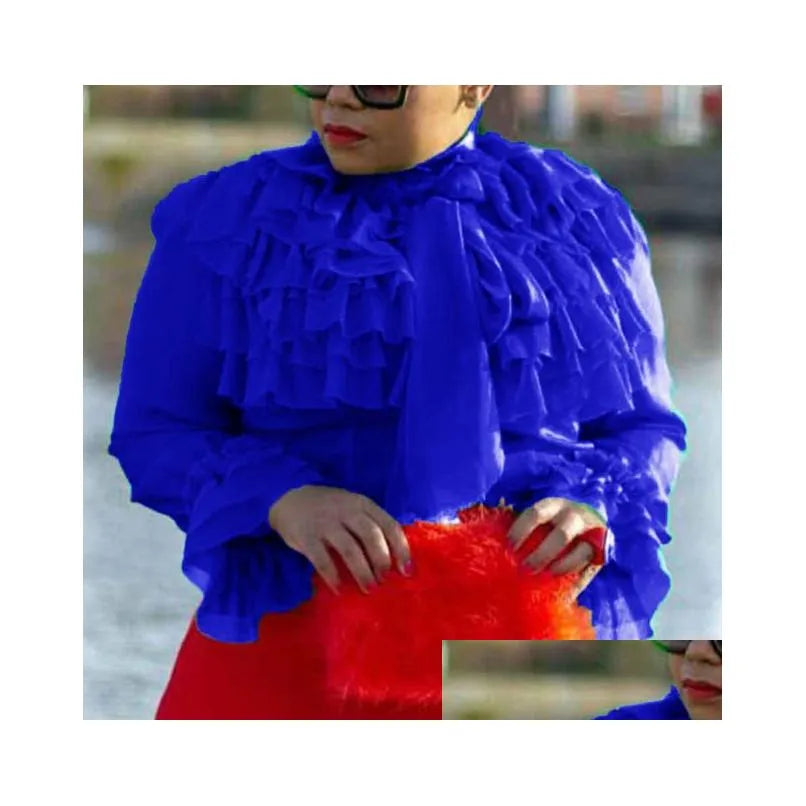 Women'S Blouses Shirts Plain Fal Long Sleeve Women Summer Pink Ruffles Tops Blouse Female Plus Size Office Ol Elegant Lady Mx20040 Dhtcg