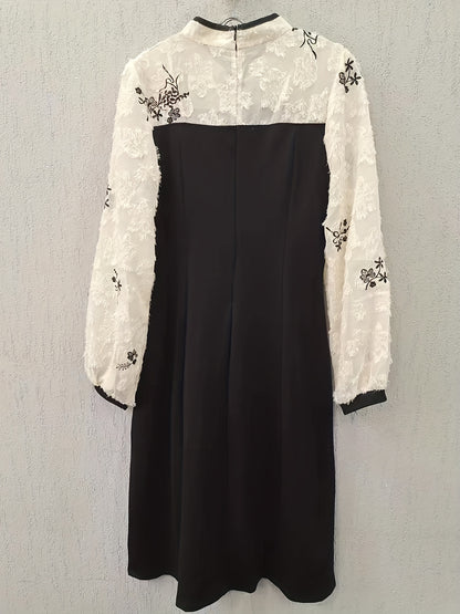 Split Hem Dress, Elegant Long Sleeve Slim Ruched Midi Dress, Women's Clothing