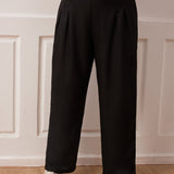 vlovelaw Plus Size Basic Pants, Women's Plus Pleated Elastic Waist Wide Leg Workwear Pants