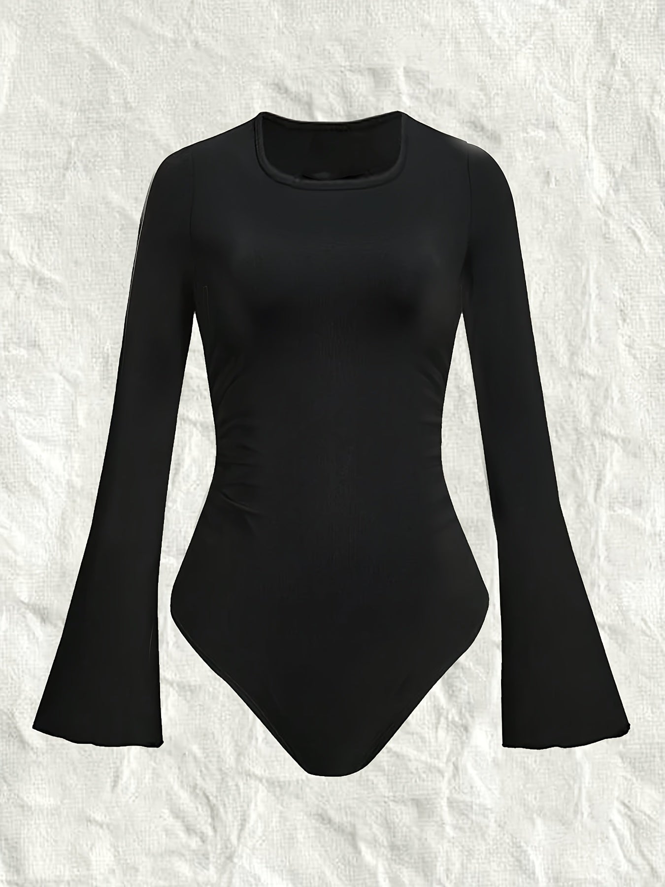 vlovelaw Solid Square Neck Slim Bodysuit, Elegant Bell Sleeve Bodysuit, Women's Clothing