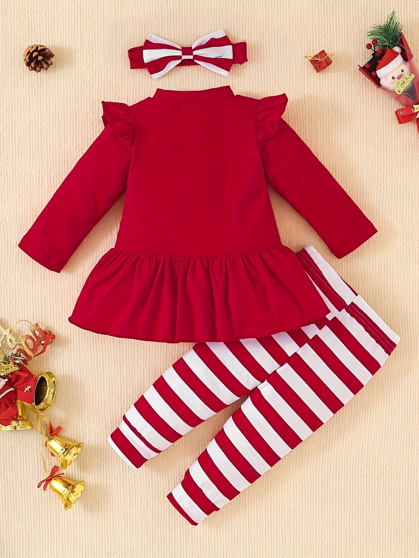 Baby Girl Christmas Outfits, Fall Winter Long Sleeve My First Christmas Letter Print Dress Top + Striped Pants 2pcs outdoor clothes Outdoor Set 3-18 Months, Outdoor Cloth
