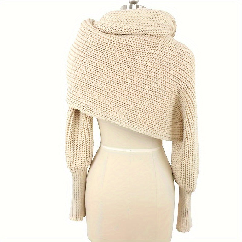 vlovelaw  vlovelaw  Mature Solid Color Knitted Shawl With Long Sleeves Thick Warm Inelastic Scarf Autumn Winter Coldproof Decorative Wrapped Shawl