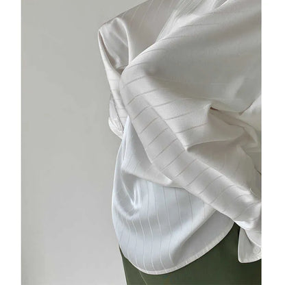 Women's Blouses Shirts Satin Silk Blouse Women  Elegant Lapel Button Up Shirt Long Sleeve Fashion Pleats Tunic Tops Casual Party Blusa Mujer T230508