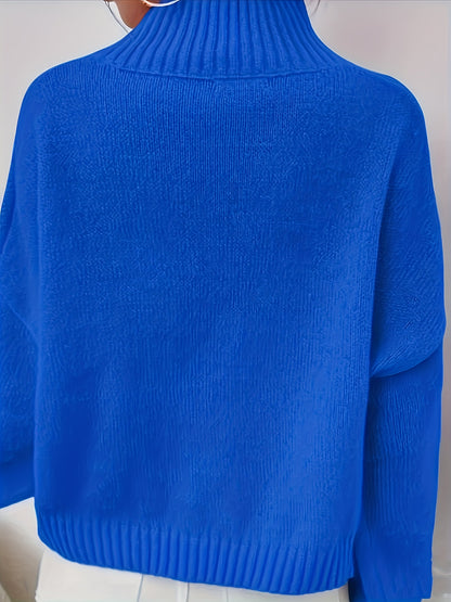 vlovelaw  Solid High Neck Knit Sweater, Elegant Simple Long Sleeve Sweater, Women's Clothing