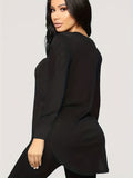 vlovelaw Solid Curved Hem Crew Neck T-Shirt, Casual Long Sleeve Top For Spring & Fall, Women's Clothing