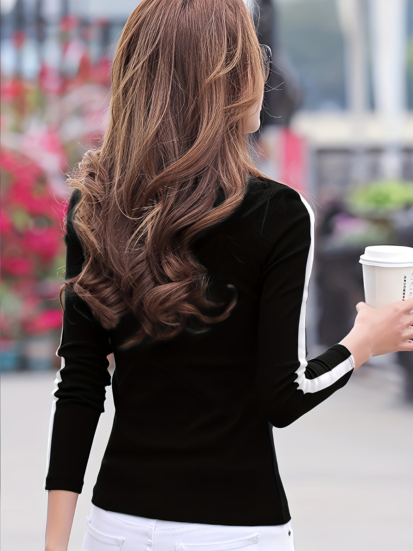Stylish Contrast Trim Mock Neck Long Sleeve T-Shirt - Women's Elegant Clothing for Spring & Fall - Breathable, Soft, and Comfortable Fashion Tees