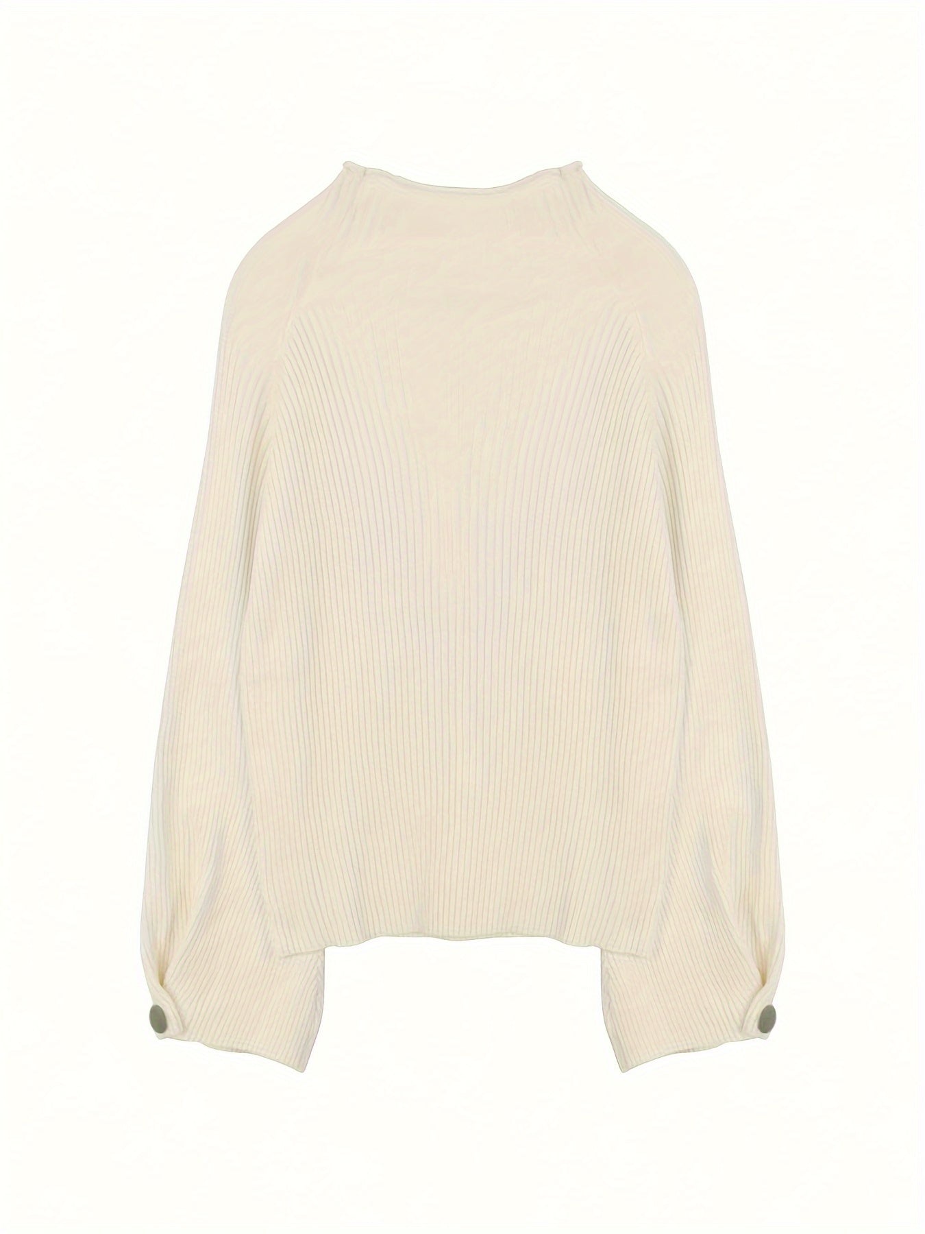 Button Decor Mock Neck Sweater, Elegant Long Sleeve Sweater For Fall & Winter, Women's Clothing