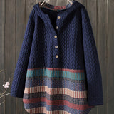 vlovelaw  Tribal Print Long Sleeve Hooded Padded Jacket, Casual Button Front Loose Hem Outerwear, Women's Clothing