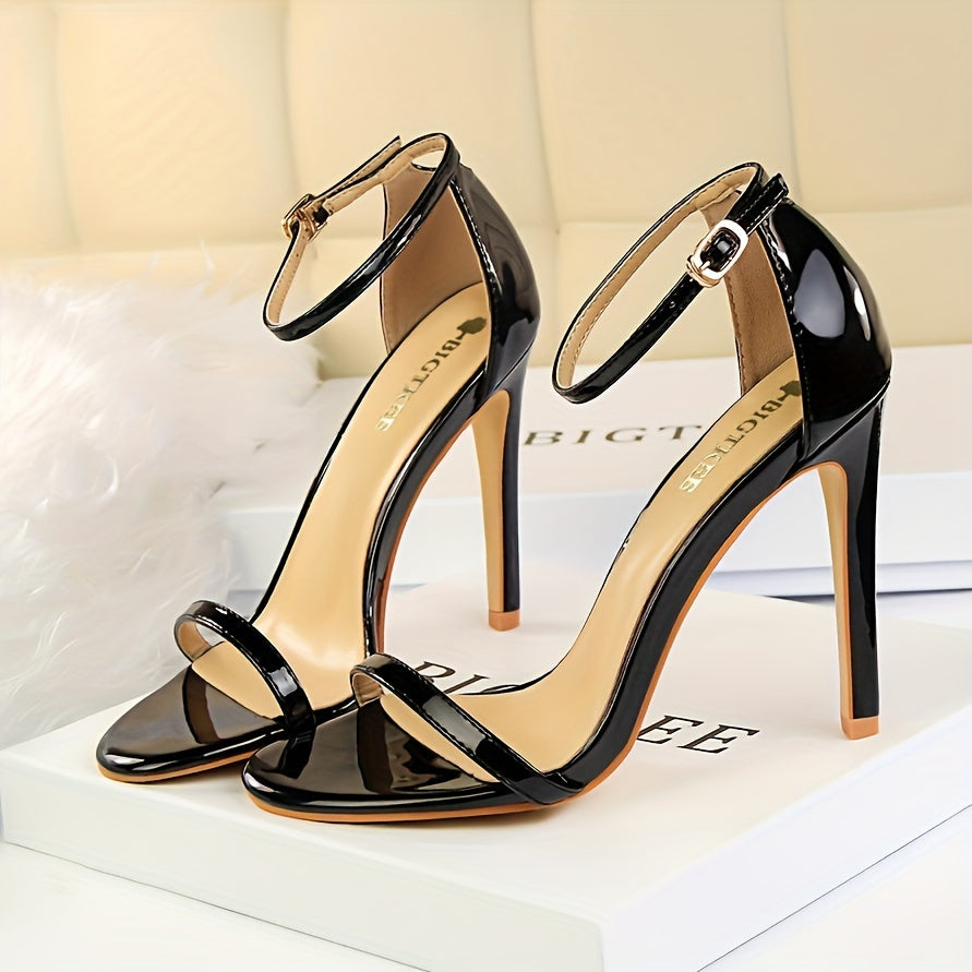 vlovelaw  Women's Solid Color Stiletto Heels, Fashion Open Toe Dress Pumps, Stylish Buckle Strap Heels