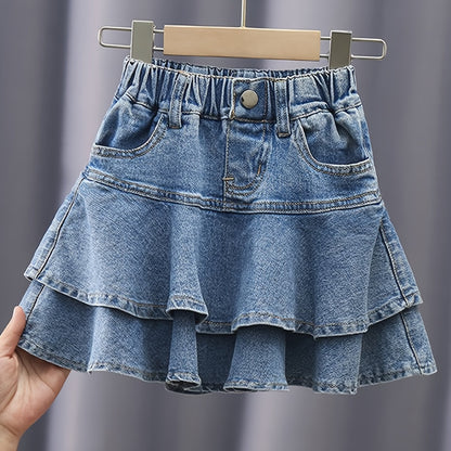 vlovelaw  Trendy Layered Denim Skirt With Pocket Girls Comfy Skirt For Summer