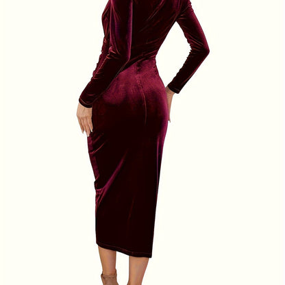 vlovelaw  Long Sleeve Draped Dress, Elegant Surplice Neck Slim Dress, Women's Clothing