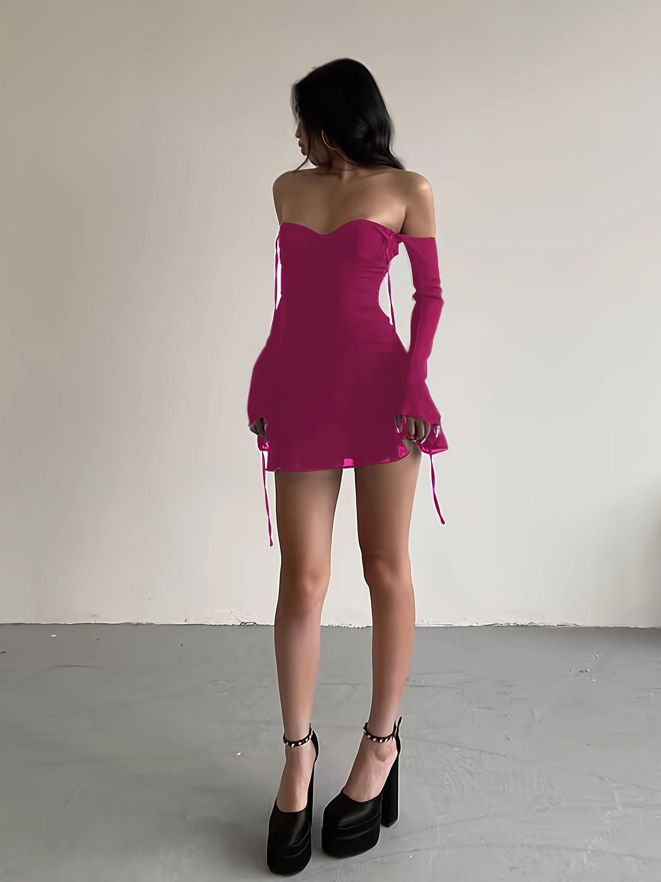 vlovelaw  Solid Halter Neck Backless Dress, Elegant Off Shoulder For Spring & Summer, Women's Clothing