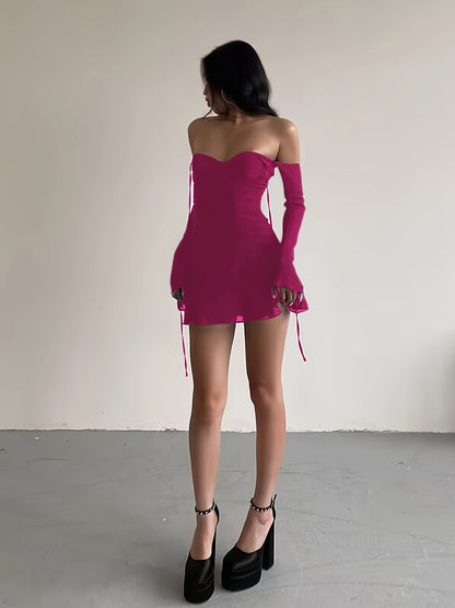 vlovelaw  Solid Halter Neck Backless Dress, Elegant Off Shoulder For Spring & Summer, Women's Clothing