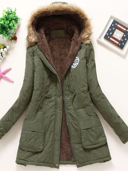 Women's Polyester Long Sleeve Casual Coat - Thick, Warm, Machine Washable, Elegant Design, Perfect for Home and Daily Wear with Hood