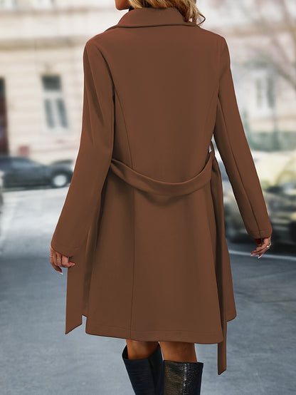 vlovelaw Double Breasted Trench Coat, Elegant Lapel Long Sleeve Outerwear, Women's Clothing