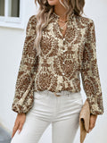 Ethnic Floral Print Blouse, Boho V Neck Long Sleeve Blouse, Women's Clothing