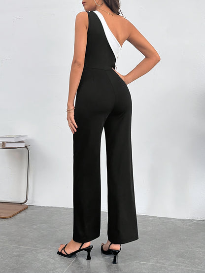 vlovelaw  One Shoulder Cut Out Jumpsuit, Elegant Sleeveless Jumpsuit For Spring & Summer, Women's Clothing